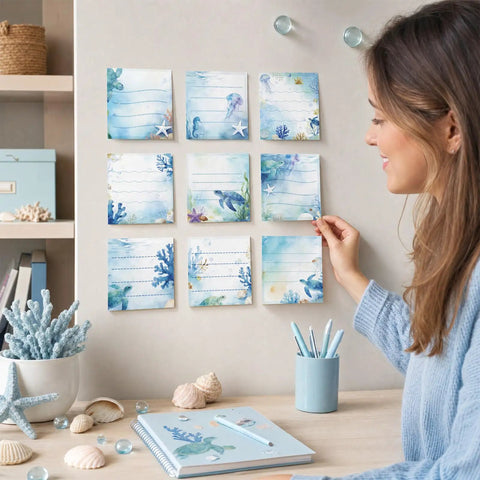 Sea Turtle Sticky Notes Set With 9 Styles And 450 Sheets For Desk And Office Use Totally Cute Ocean Animal Notepads displayed on desk