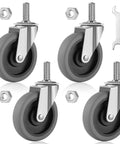 4 Inch Caster Wheels Set Of 4 With Standard Course Threaded Stem And One And A Half Inch Shaft Heavy Duty TPR Swivel Casters