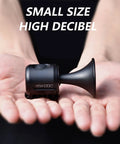 120dB Electric Bike Horn Bell, Compact Lightweight Waterproof IPX4, Quick Install For Adults Kids Bikes And Tricycles, Loud As Heck Safety Alert That Grabs Attention On City Streets, Red, small black horn in hands