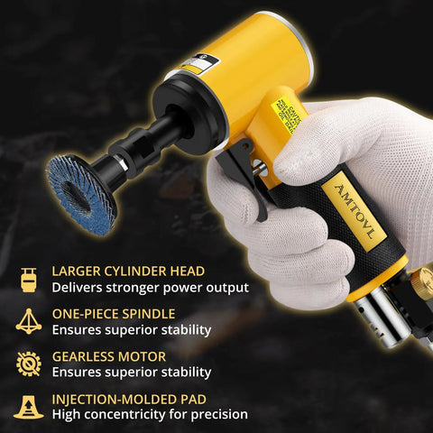 Right Angle Air Die Grinder Kit With One Quarter Inch And One Eighth Inch Collets, Two Inch Quick Change Roll Lock Sanding Discs, Accessories Set, 20,000 RPM Pneumatic Grinding Tool