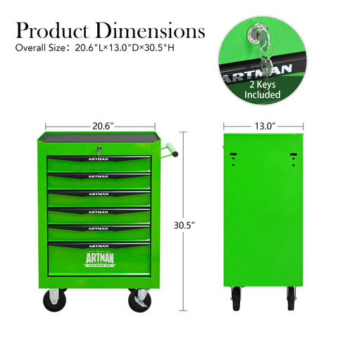 Heavy Duty 21 Inch Lockable Rolling Tool Cabinet With Ball Bearing Slides Sturdy Steel Worktop And Park Lock Casters For No Fuss Garage Organization Green, 20.6x13x30.5 inches.