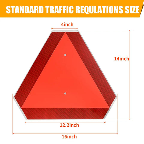 Premium Quality Heavy Duty Aluminum Slow Moving Vehicle Triangle Safety Sign 14x16 inch with reflective surface for visibility.