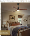 52 Inch Ceiling Fan With Lights For Indoor Outdoor Use Wood Blades in a bedroom with modern decor