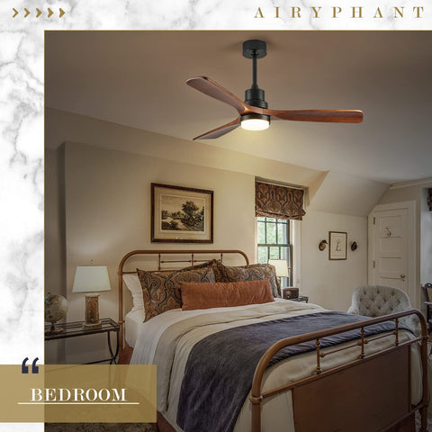 52 Inch Ceiling Fan With Lights For Indoor Outdoor Use Wood Blades in a bedroom with modern decor