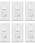 Six white Easy Glide Dimmer Switch For 200W LED And CFL Lights, Single Pole And 3 Way, No Neutral Wire Required, 6 Pack