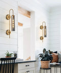 Plug In Wall Light With Smoke Gray Glass Shade And Gold Brass Finish, Retro Inspired Mid Century Modern Sconce for indoor use