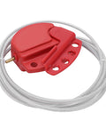Heavy Duty 1.8M Adjustable Cable Lockout Fits 4 Locks red plastic housing with steel cord for secure machinery protection.