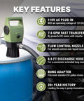 Heavy Duty Electric Drum Pump With 7.6 GPM Flow Rate, DC 20V Powered Diesel And DEF Transfer Pump features 6.6 ft hose and bung adapter.