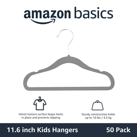 Knockout Kids Clothes Hangers With Velvet Non Slip Grip And Smart Shoulder Notches Gray 50 Pack Hella Space Saving Toddler Baby Closet Organizer Sturdy Reliable Design