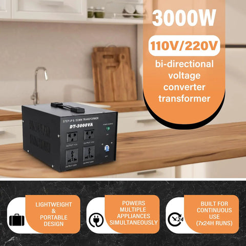 Rugged 3000VA Voltage Transformer Power Converter 110V To 220V AC Converter For Home Use AC To AC Safe Start No Fuss High Efficiency Stable Output 24 7 Operation With Overload Current Protection