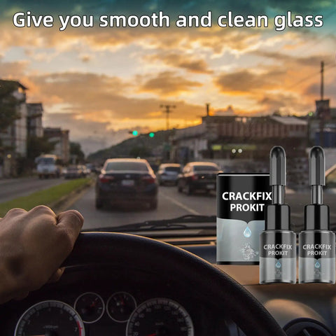 DIY Windshield Crack Repair Kit 2 Pack Pro Kit With Crystal Clear Deep Bonding Resin displayed on car dashboard
