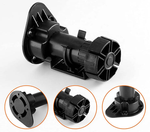 12 Pack Black Cabinet Leveler Legs For Furniture Adjustable Feet For Sofa Couch Chair And Cabinets Elevates From Approximately 3.8 Inches To 5 Inches Easy Replacement shown in detail from different angles