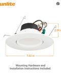 Gimbal LED Recessed Downlight Fixture 5 To 6 Inch, 11W, 1100 Lumens, ETL Listed, showing dimensions and E26 base