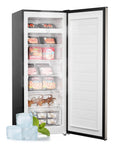 Massive Seven Point Zero Cubic Foot Upright Deep Freezer Heavy Duty Stand Up Cold Storage with frozen meats and seafood.