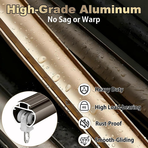 Heavy Duty Aluminum Curtain Track System, Wall Mounted With Quiet Glide, Roman Rod Style Rail For Living Room, Bedroom, And Room Divider, Black Finish, 12ft Length, Smooth Sliding Curtains, Built To Last For Silent Operation showing aluminum rail close-up