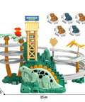 Dinosaur Climbing Slide Toy With Racing Track For Toddlers 3 4 5 6 7 8 Light Up Music Themed Car Track Set Staircase Playset