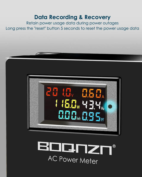 Heavy Duty 50A AC Power Meter With Nema 14 50P To 14 50R Outlet Monitor displaying voltage, current, and energy data.