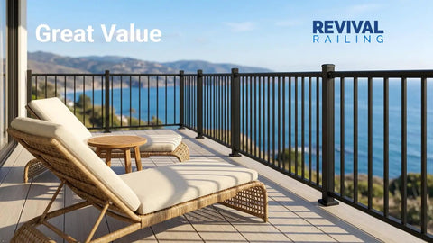 Top Notch Level Deck Railing Kit Designed For 12 To 16 Foot Spans At A Clean Forty Two Inch Rise equipped with sleek black aluminum posts.