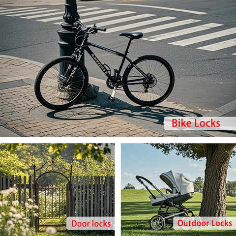 Bike secured with 10Ft Outdoor Security Cable For Luggage And Bikes Braided Stainless Steel Wire Rope 3.3mm Thick