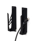 Legit Sturdy Black Smartphone Mount With Heavy Duty Screw Or Tape Options For Vehicles And Home Desk No Sweat Setup And Broad Compatibility For Daily Commutes And Office Use, showing two mounts and cable.