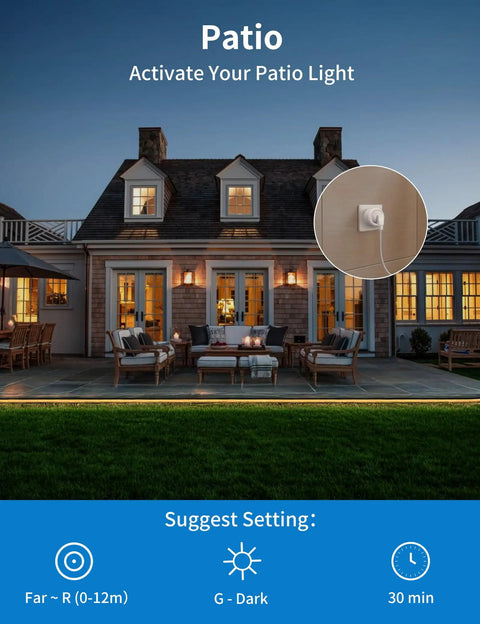 Motion Sensor Outlet With Timer Plug N Play PIR Motion Activated Switch for patio lighting control