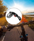 Cyclist view with inset of Seatpost Remote Lever For Mountain Bikes, Aluminum Alloy Cable Controller, Black Finish.