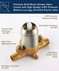 Shower valve with cUPC pressure balance cartridge and solid brass body for High Pressure Dual Shower System With Handheld And Fixed Heads 2 In 1 Shower Combo 3 Way Diverter Brushed Nickel Trim 49 Mode Combos No Fuss Easy Install Dope Quality Shower Kit.