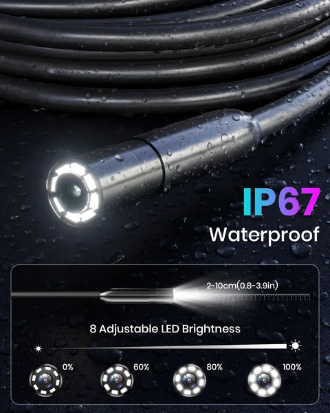 Lighted Camera For Tight Inspections With 4.3 Inch IPS Screen Borescope Visual Inspection Tool Delivers Real Time 1080p HD Video 180 Degree Rotation 8 LED waterproof probe