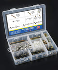 Open case of 125 Piece 3 In 1 Diy Ready Furniture Connecting Hardware Set With Hex Socket Cap Screws Barrel Nuts Cam Fittings