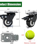 Product dimensions of 2 Inch Caster Wheels With Brake Heavy Duty Swivel Casters Set Of 4 Total Capacity 600 Lbs Industrial PU Wheels