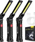 Set of 3 Rechargeable LED Work Light With Magnetic Base And USB Power, 360 Degree Rotating Spotlight, 5 Mode Mechanic Flashlight