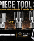 Sevko Pvc Pipe Threader Set Includes Internal And External Cutters Compatible With Drill For 1/2 3/4 And 1 Inch Pvc Lines, 3 piece tool set.