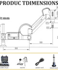 Heavy Duty 360 Universal Electric Tapping Machine M3 Through M16 With Touch Screen 1000mm Arm dimensions and components layout.