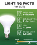 BR30 LED Flood Bulbs For Indoor Lighting, 9.5W, 75W Equivalent, 850 Lumens, 5000K Daylight, energy savings and lifespan details.