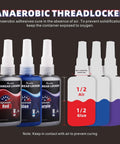 Three Pack 50Ml Thread Locker Set Purple Blue Red Low Strength Medium Strength High Strength For Metal Fasteners Nuts Bolts Lock Tight To Prevent Loosening And Seal In High Vibration Applications Like Cars Bikes RC And Home Repairs