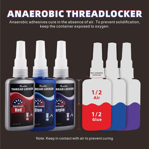 Three Pack 50Ml Thread Locker Set Purple Blue Red Low Strength Medium Strength High Strength For Metal Fasteners Nuts Bolts Lock Tight To Prevent Loosening And Seal In High Vibration Applications Like Cars Bikes RC And Home Repairs