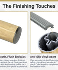 Oak 3-Foot Flush Handrail Kit for Indoor Stairs with flush endcaps and anti-slip vinyl insert detail