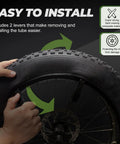 True 4.0 Inch Fat Bike Inner Tube installation on 20x4 tire, shown with levers, made of durable butyl rubber, no flat reliability.