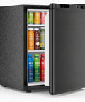 Solid 1.6 Cu Ft Mini Fridge With Dedicated Freezer Knockout Compact Cooler showing beverages inside adjustable wire shelves.
