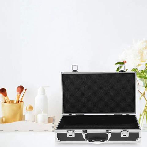 Kickass Aluminum Toolbox Carrying Case With Grip Handle Top Shelf Rigid Shell Organizer open showing interior for tools and stationery essentials.