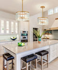 Gold 12 Inch Semi Flush Mount Crystal Ceiling Light Fixture With 38 Crystal Beads for Kitchen above island view