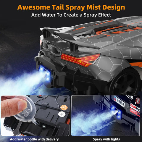 One Twenty Four Scale Four Wheel Drive RC Drift Car with LED spray effect and proportional steering