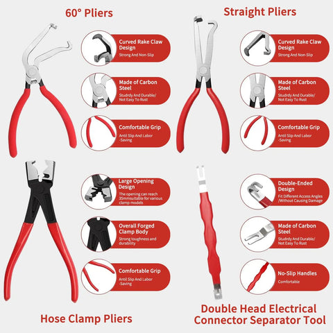 4 Piece Automotive Electrical Disconnect Pliers Kit With High Carbon Steel Connector Pliers Straight And 60 Degree Tips