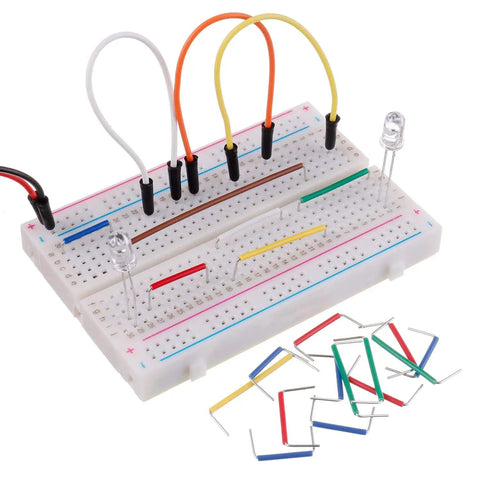 Ultimate DIY Breadboard Jumper Wires Kit, 840 Pcs With 14 Lengths From 2mm To 17mm, breadboard setup with wired connections.