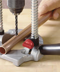 Richelieu R77229 drill guide attachment in silver, installed on base for 1/4 in. and 3/8 in. drills