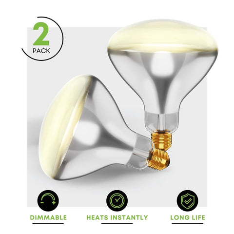250 Watt R40 Heat Lamp Bulbs Pack Of 2 Clear Incandescent Reflector Lamps With E26 Base 120V 2000 Hour Rating