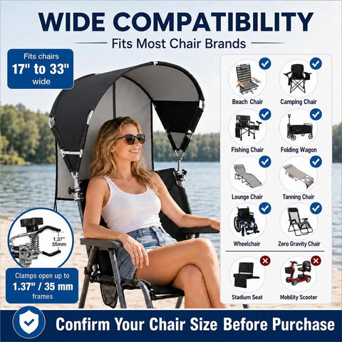 Windproof Chair Umbrella Canopy With Foldable Design And Adjustable Clamp Portable UPF 50 Plus Sun Shade Attachment on lounge chair
