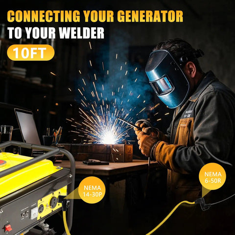 Welder using Welder Adapter Cord NEMA 14-30P To 6-50R, 30 Amp 4 Prong Dryer to 50 Amp 3 Prong Welder Receptacle, 10ft power cord