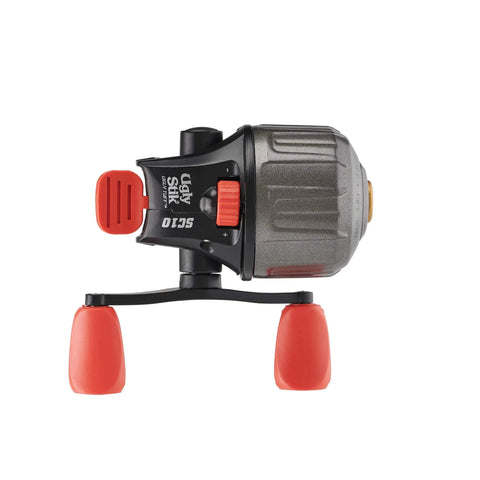 Front view of Beefy Tuff Spincast Reel Size 10 With 3 Ball Bearings Teflon Twin Cam Drag Aluminum Frame Instant Anti Reverse Bait Clicker Ten Point Two Lb Max Drag Black Built For Tough Days On The Water