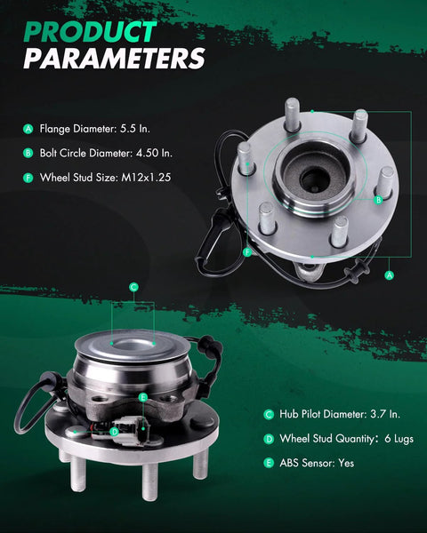 Front Wheel Bearing Hub Assembly 6 Lug Fits Nissan Pathfinder Frontier Xterra Equator With ABS 515064 2 Pack Durable Replacement